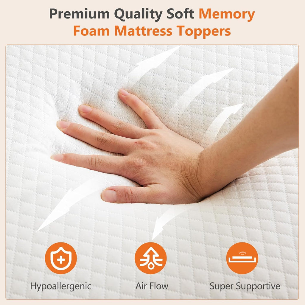 Sweetcrispy Memory Foam Mattress Topper - 3 Inch Thick Gel-Infused Cooling Pad for Full Size Bed | Removable Soft Cover