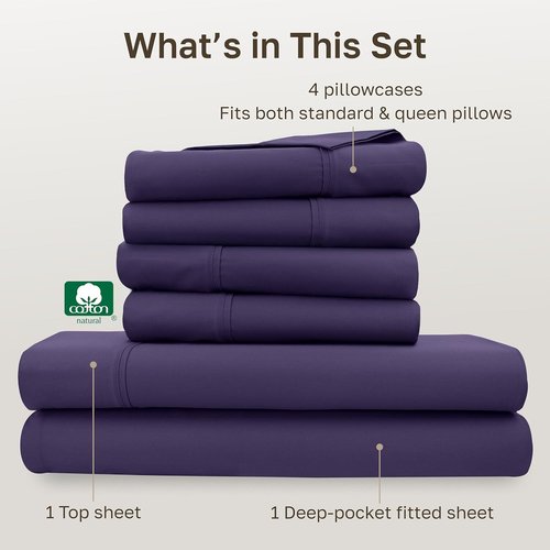 California Design Den Queen Size Sheet Set - 400 Thread Count 100% Cotton, Deep Pocket, Dark Purple - 6 Pieces