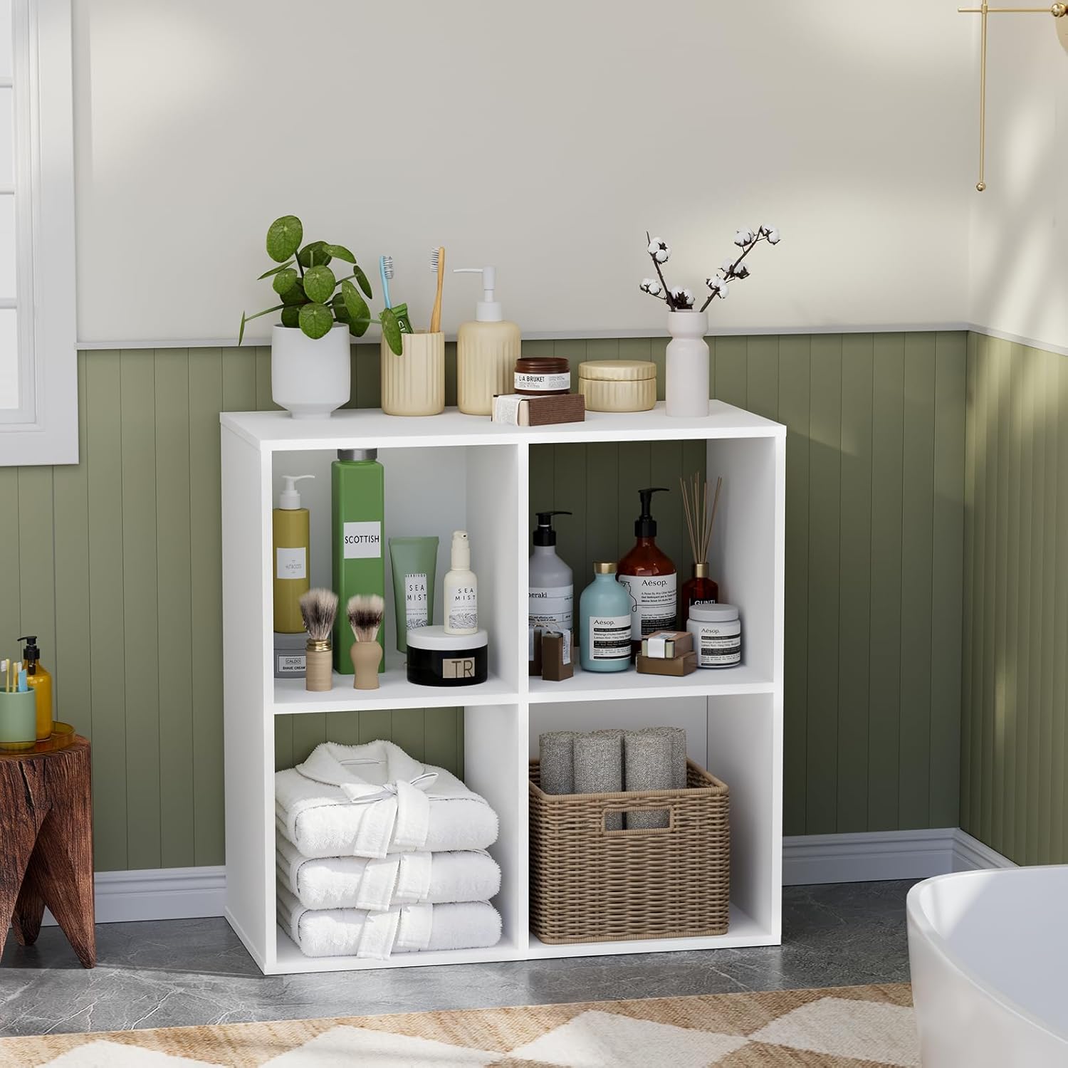 Skiennix 4-Cube Storage Organizer - Stylish Freestanding Bookcase for Bedroom & Home Office | White