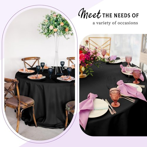 Lumaycens 6 Packs Satin Tablecloth 120 Inch Black Round Table Cloth Silk Tablecloth Smooth Fabric Overlay Satin Table Cover Decoration for Wedding Party Banquet Events