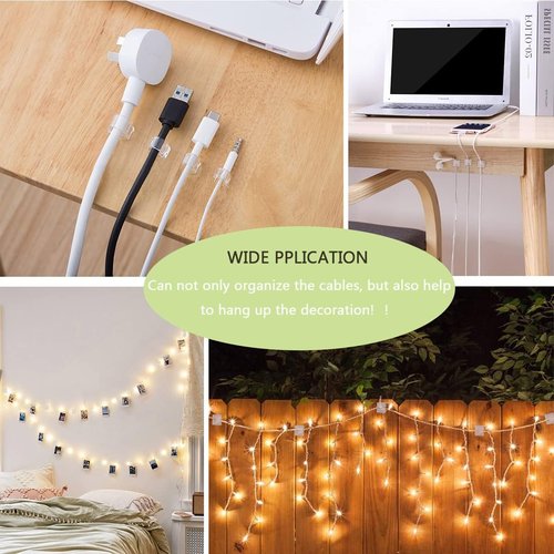 KGROTE Cable Clips - 60PCS Adhesive Wire Organizers for Desk & Wall | Clear Cord Holders for Christmas Lights