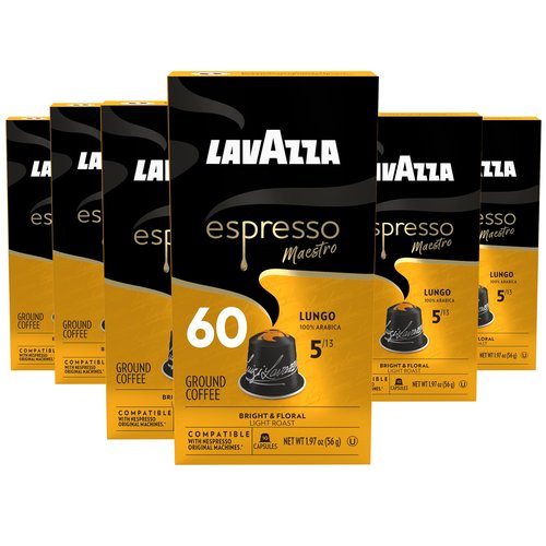 Lavazza Leggero Lungo Medium Roast Capsules Compatible with Nespresso Original Machines (Pack of 60) ,Value Pack, Blended and roasted in Italy, Full bodied, velvety crema and fruity and floral notes