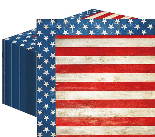 50 Count American Flag Paper Napkins, Disposable Patriotic Party Cocktail Napkins for 4th of July, Memorial Day, Veterans Day, Independence Day BBQ, Military Homecoming, and Picnic Table Decorations