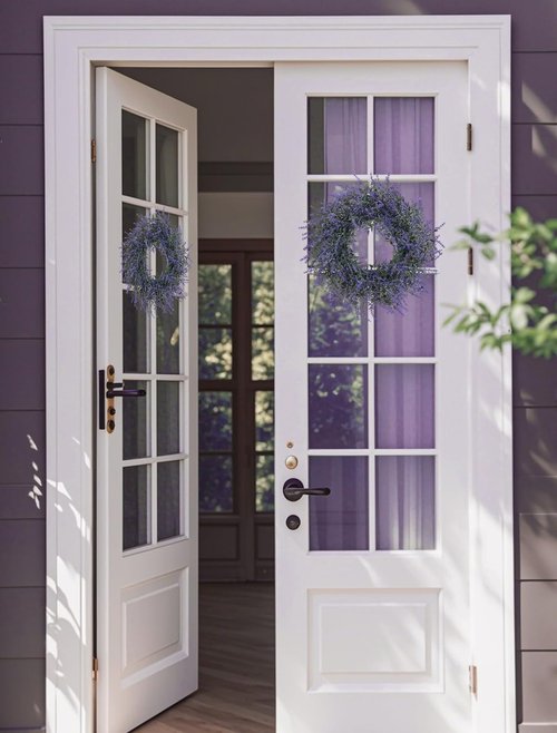 BLOSMON Lavender Centerpieces Wreath - 2pcs 13-Inch Purple Artificial Flower Candle Rings for Wedding Decor