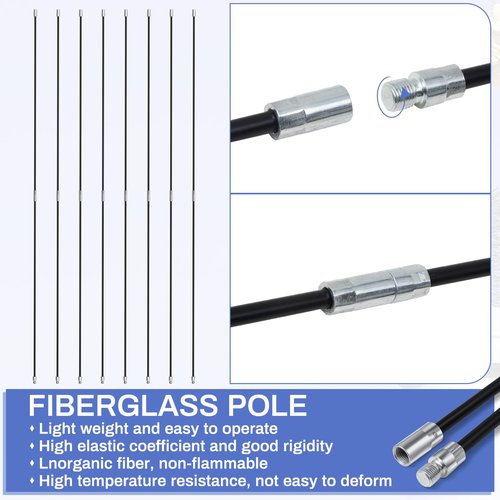Layhit 8 Pcs 24 ft Fiberglass Chimney Brush Rods Kit Extension Rod Total Fiberglass Chimney Brush Rod for 1/4 Npt Cleaning Hearth Fireplace