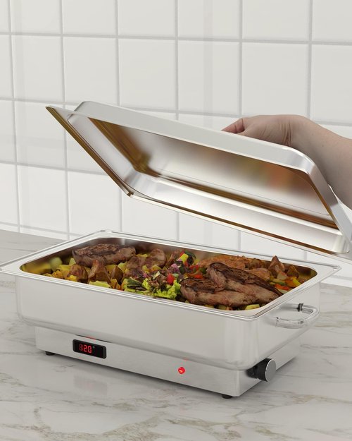 9 QT Electric Chafing Dish Food Servers and Warmers Stainless Steel Chafing Dish Buffet Set,Commercial Food Warmer with Temperature Control Display for Parties, Catering, Festivals