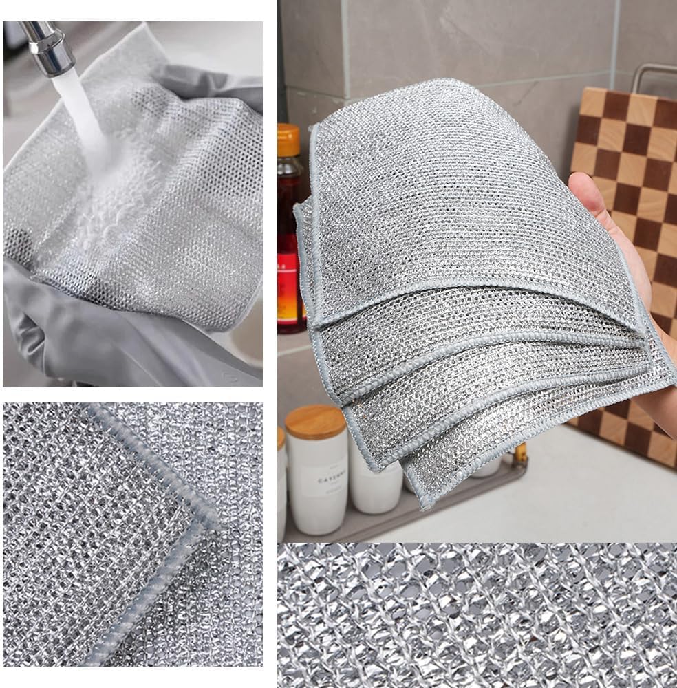 Skiennix Multifunctional Wire Dishcloths - Premium Non-Scratch Dishwashing Rags (10 Pack) for Wet & Dry Cleaning