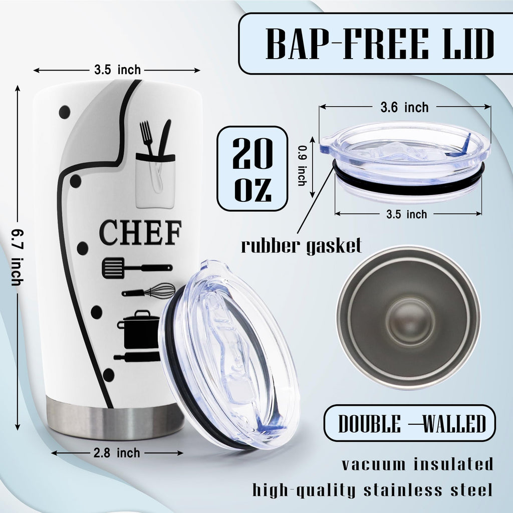 Jevuta Chef Gifts for Men, Ideal Gift for Chefs, Chef-Themed 20oz Tumbler with Lid, Cooking Lovers, Home Cooks, or Culinary Students -Stainless Steel, BPA-Free