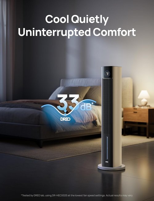 DREO Evaporative Air Cooler - 43" Oscillating Fan with APP Control & Ice Packs | 4 Speeds, 12H Timer, White