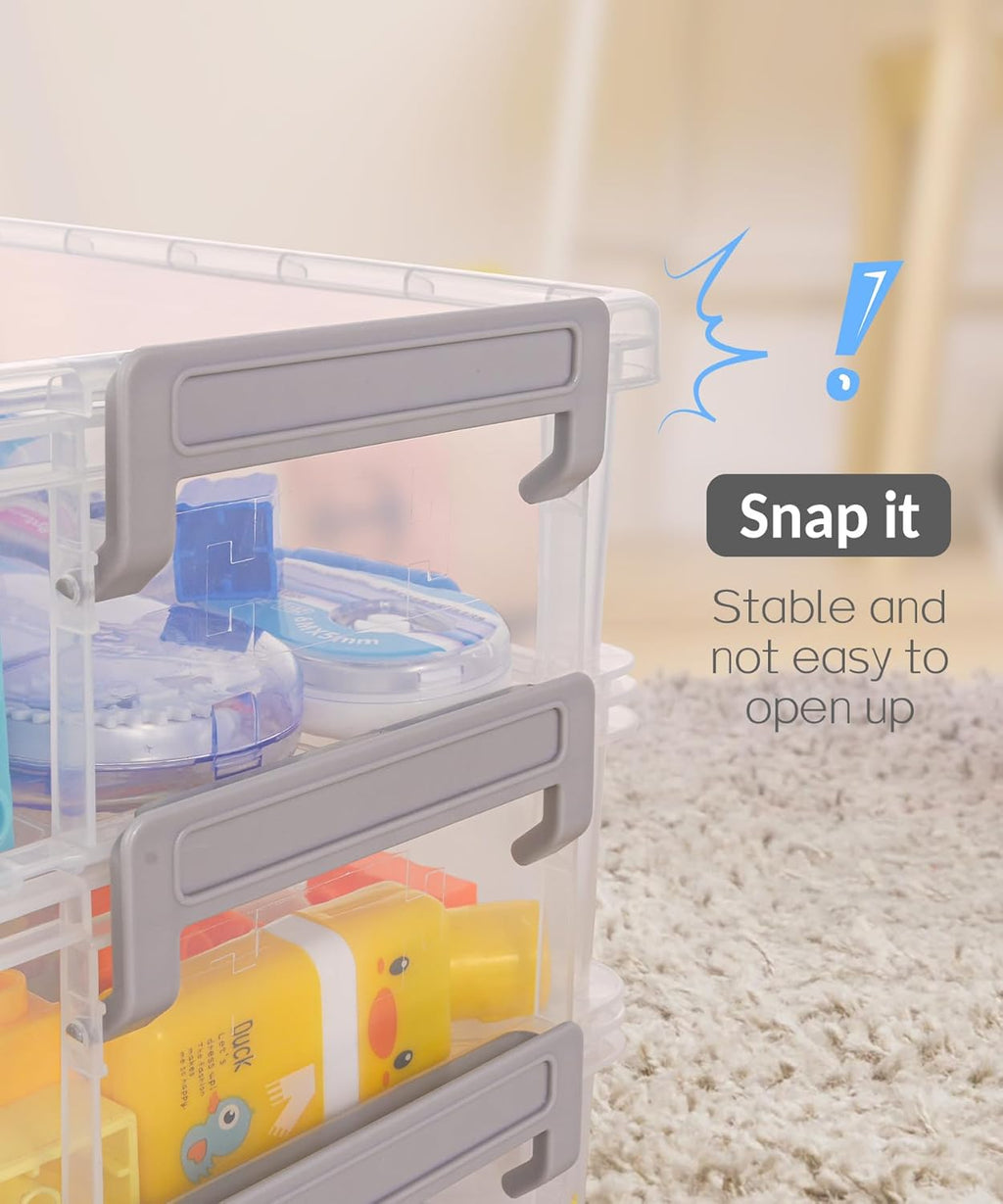 Sooez Extra Large Pencil Box Set - Clear Plastic Organizer with Lid | Stackable Storage for Art Supplies, Grey