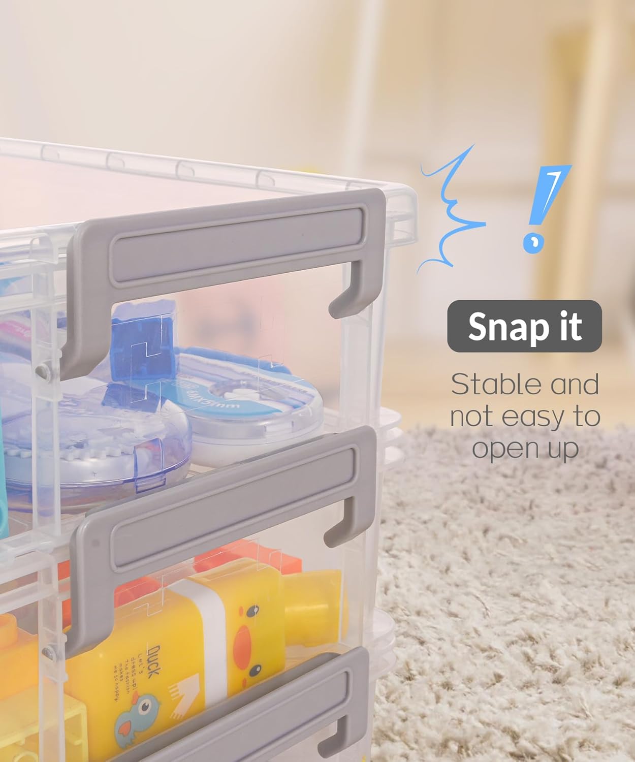 Sooez Extra Large Pencil Box Set - Clear Plastic Organizer with Lid | Stackable Storage for Art Supplies, Grey