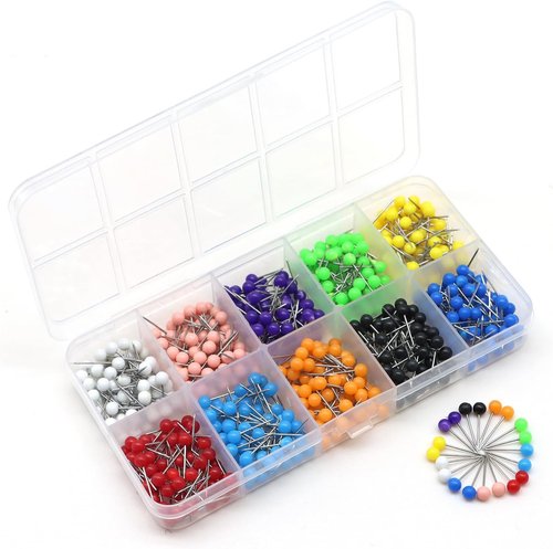 Map Pins 1/8 inch 600 PCS Multi Color Push Pins Tacks Plastic Round Head Push Pins for Wall, Bulletin Board, Cork Board