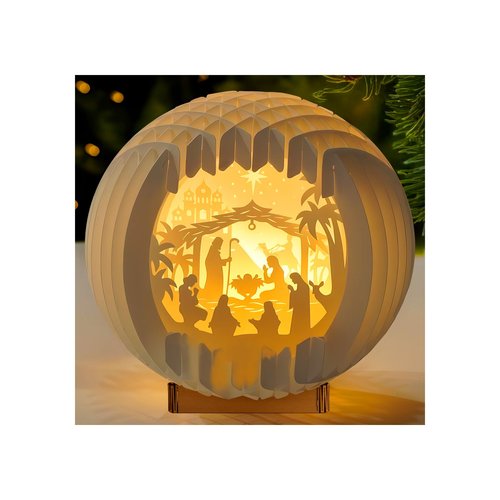 DINIZON Wooden Nativity Set, Wood Christmas Nativity Scene Set, Miniature Holy Family Figurines, Table Top Boho Christmas Jesus Decorations for Indoor Mantel Display, Miracle In A Manger Gift (Light Up Nativity)