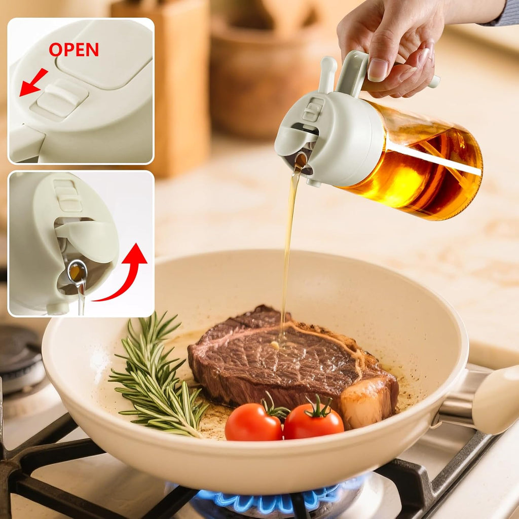 Skiennix Oil Sprayer - 16oz Glass Dispenser for Cooking & BBQ - Perfect for Air Fryers & Salads | White
