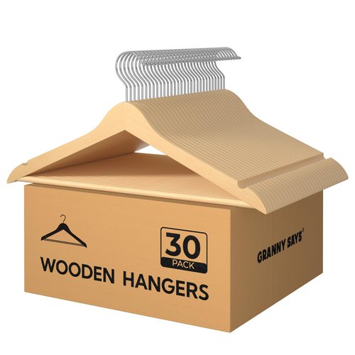 GRANNY SAYS Clothes Hangers for Closet, 30 Pack Wood Hanger, Heavy Duty Wooden Hangers for Coats, Suits, Pants, Natural Wood Color