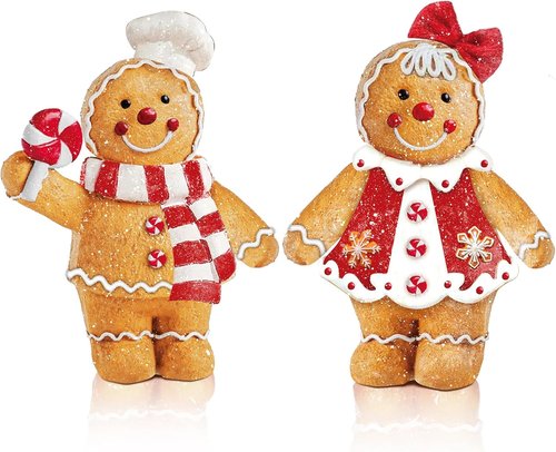 Moucuny Christmas Gingerbread Man Figurines - 2-Piece Resin Decor with Chef Hat & Scarf | Festive Home Kitchen Decoration