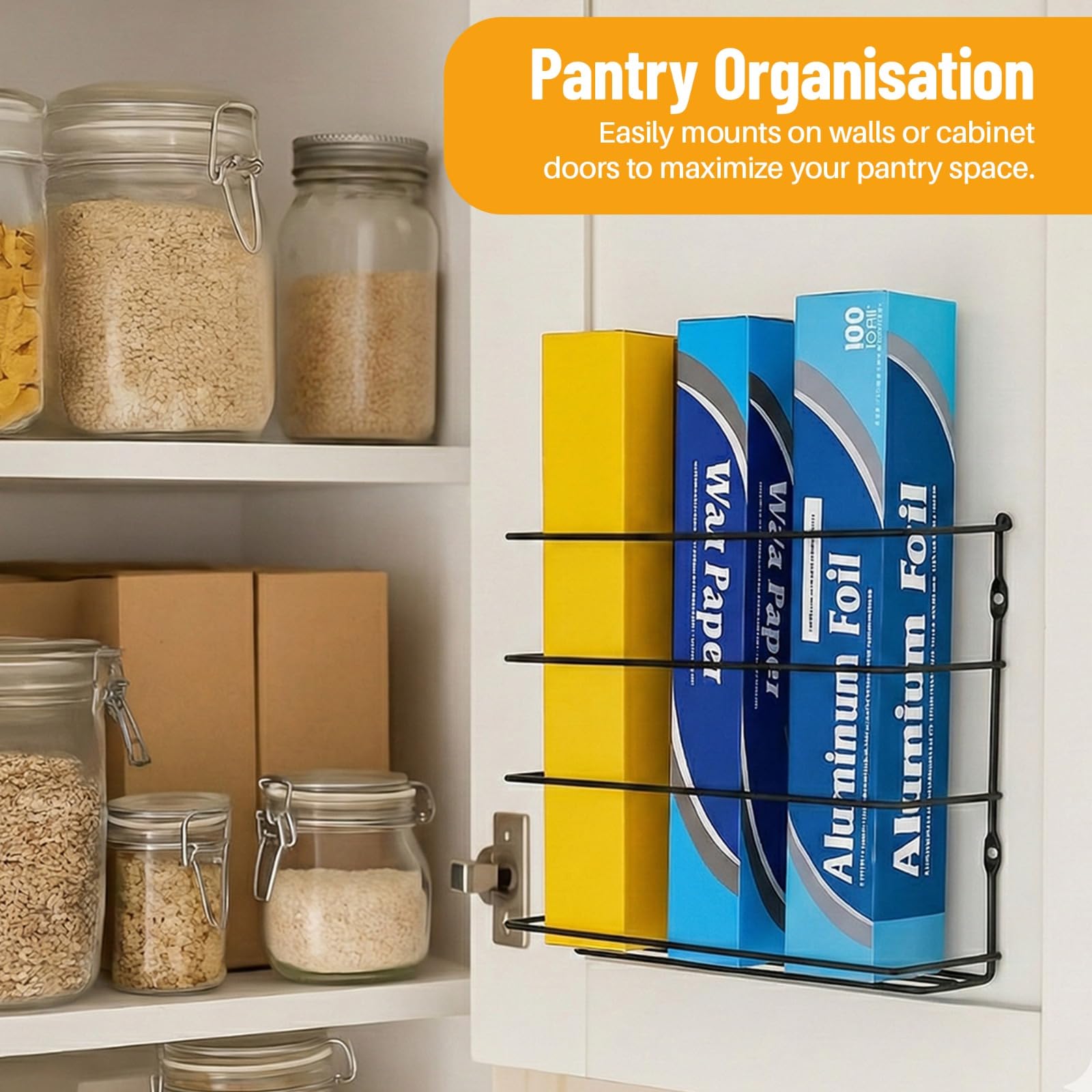 Evelots Kitchen Wrap Organizer - 4 Pack - Hold up to 4 Plastic, Foil, Paper, Wax - Cabinet Door, Wall Rack Basket - Sandwich, Freezer, Food Bag Storage - Laundry Supplies - Chrome Finished Metal