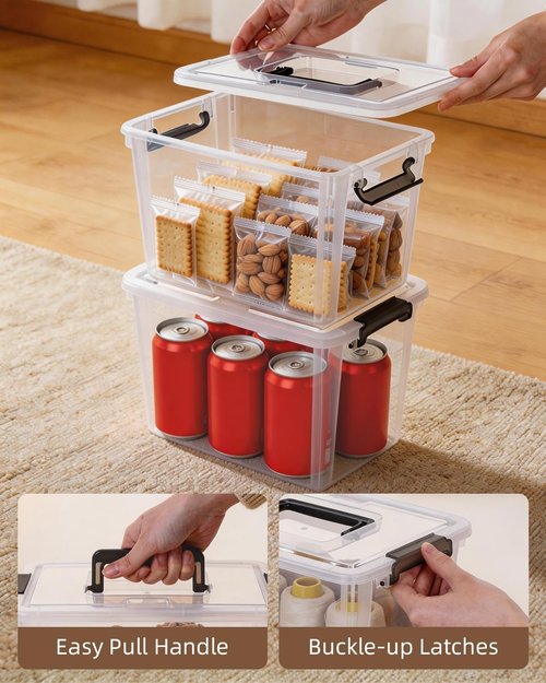 Citylife 6 QT Plastic Storage Bins - 8 Pack Clear Containers with Latching Lids & Handles for Organizing