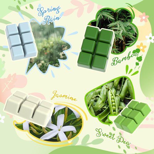 SNOWSEN Spring Scented Wax Melts, Soy Wax Cubes Gift Set, Strong Fragrance Wax Tarts for Wax Warmer, Cherry Blossom, Jasmine, Freesia, Sweet Pea, Spring Rain, Fresh Cut Grass, Bamboo, Rose Geranium
