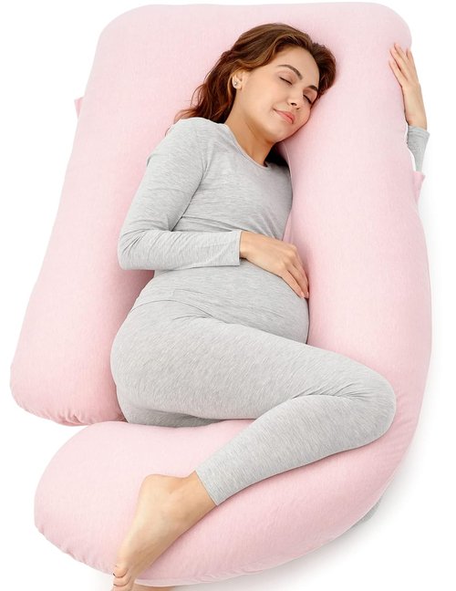 Momcozy U-Shaped Pregnancy Pillow - Full Body Maternity Support for Side Sleeping | 57 Inch, Pink