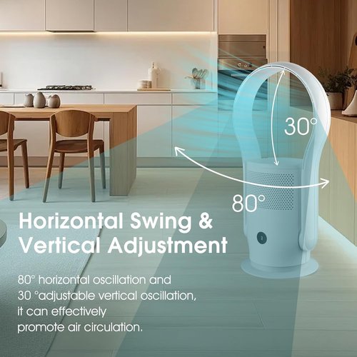 Bladeless Tower Fan - HEPA Filter & 80° Oscillation | Remote Control, 9 Speeds, 8H Timer, White