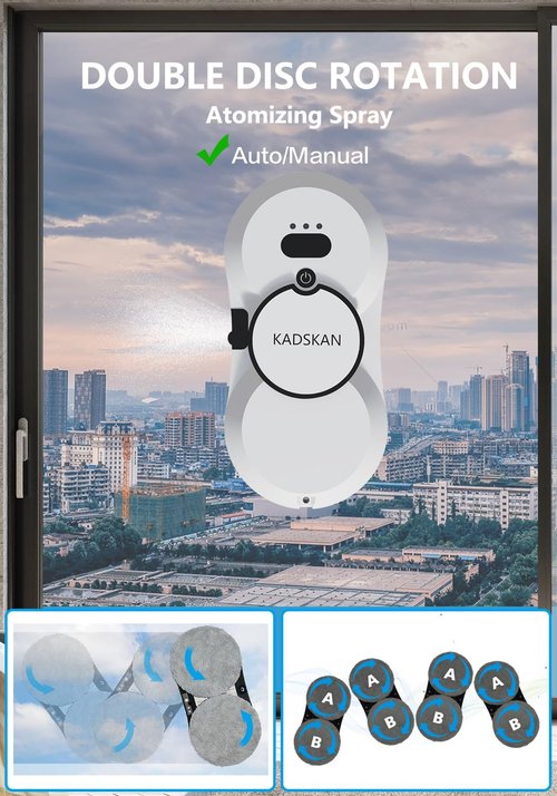 KADSKAN Window Cleaning Robot, Automatic Window Cleaner with Water Spray for Windows/Tiles/Class Door, Inside/Outside, 5600Pa Suction Power, 3.0 Path Planning, Remote Control