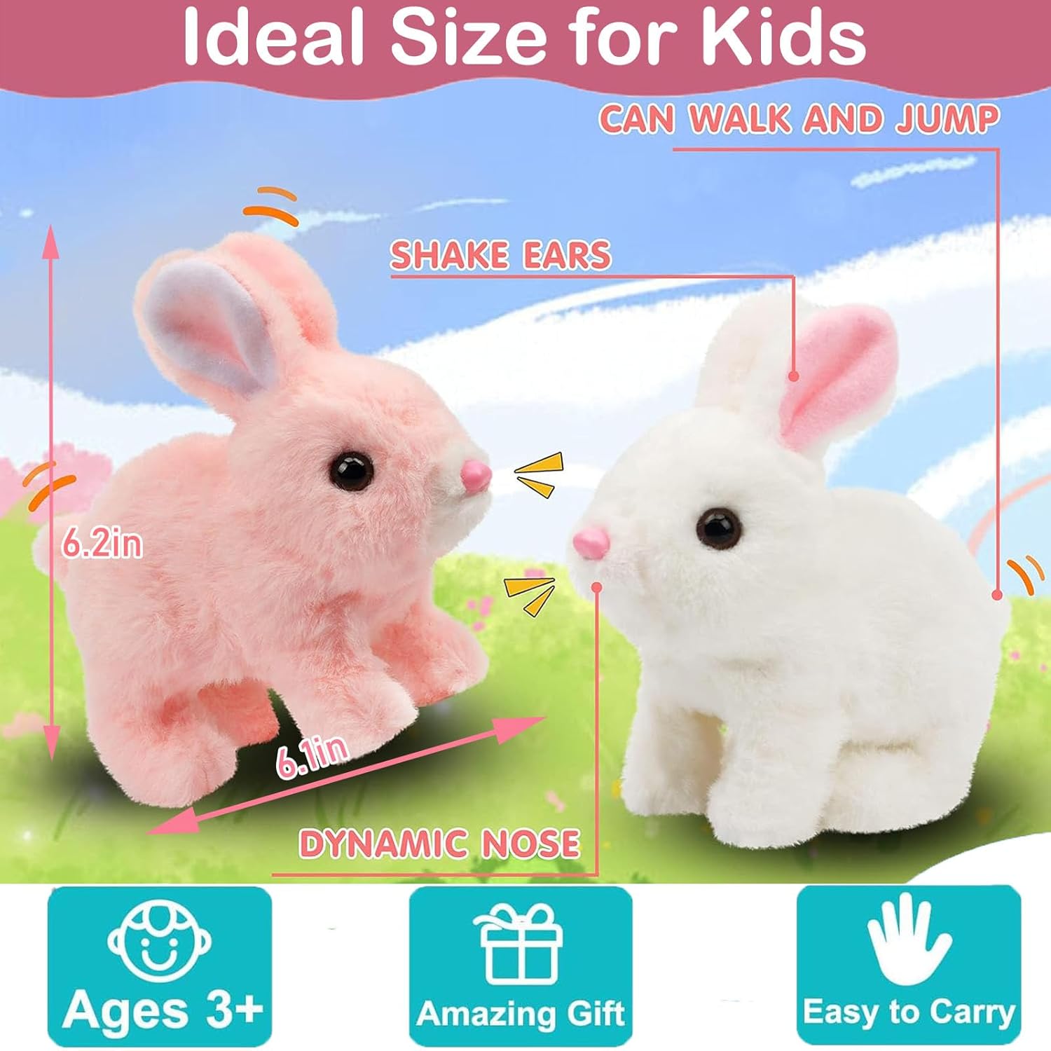 Vitality Bliss Plush Bunny Toy - Realistic Interactive Rabbit with Wiggle Ears & Twitching Nose | Brown