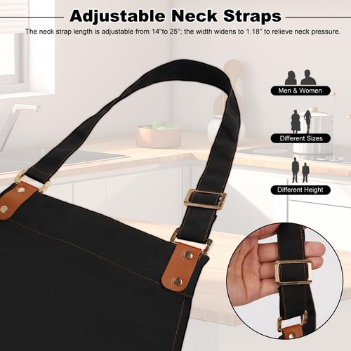 YAKOTAKI Chef Aprons for Women Men with Pockets(Functional and Large), Oil-Repellent & Water-Resistant Heavy-Duty Black Canvas with Adjustable Straps, Full-Coverage Protection for Cooking, Kitchen