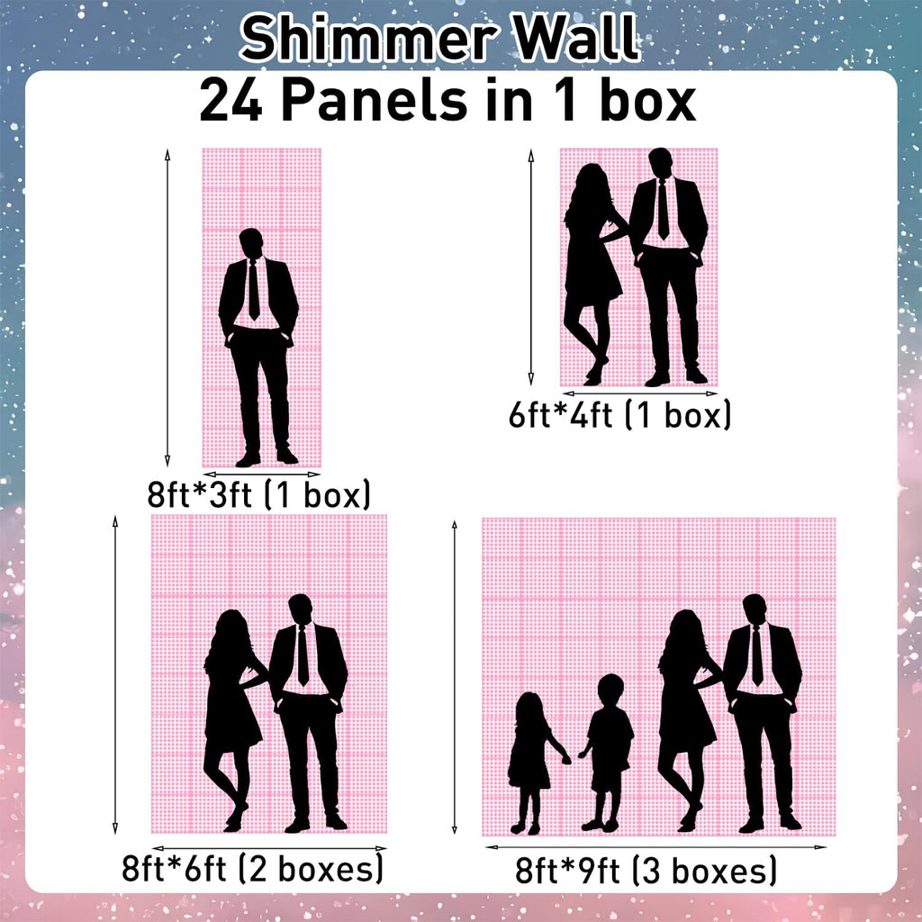 Regine Switzerland 24Pcs Rainbow-Pink Shimmer Wall Backdrop - 12x12 Inch Sequined Panels for Party Decor