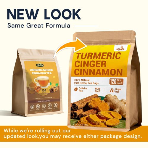Turmeric Ginger Cinnamon Tea Bags, No Sugar, No Caffeine, 120 Count