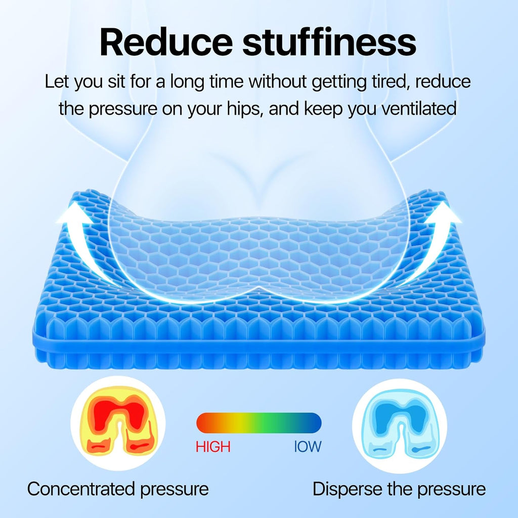 Skiennix Gel Seat Cushion - Super Large & Thick Cooling Honeycomb Design for Office & Home Use