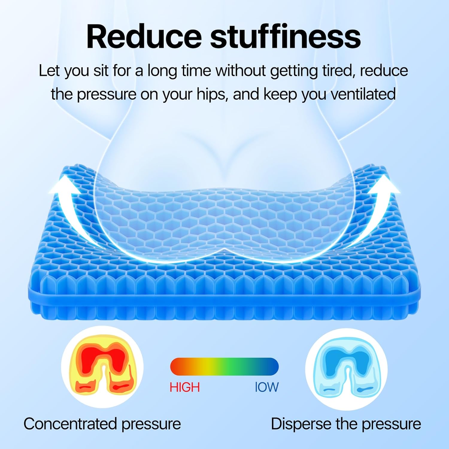 Skiennix Gel Seat Cushion - Super Large & Thick Cooling Honeycomb Design for Office & Home Use