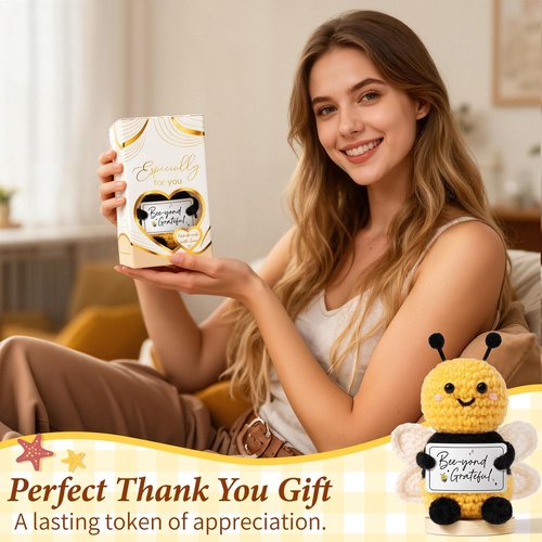 Thank You Gifts for Women Emotional Support Crochet Plush, Administrative Professional Day Gifts Easter Basket, Handmade Bee Crochet Employee Appreciation Gift Set for Teachers Women Coworkers Nurses