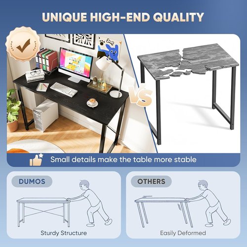 DUMOS 55-Inch Computer Desk - Modern Home Office Work Table with X-Shaped Reinforcement | Black