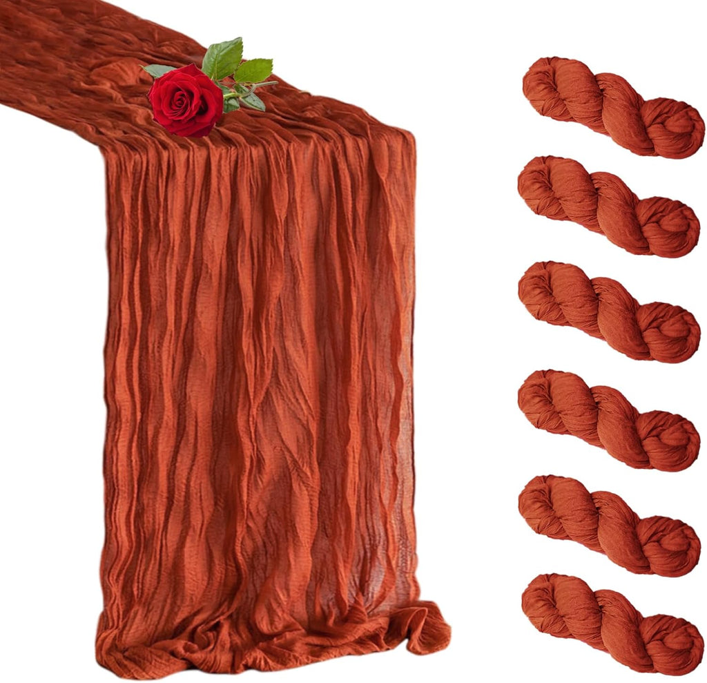 Skiennix Terracotta Cheesecloth Table Runner - 10 FT Long, Semi-Sheer Boho Rustic Design | 35 x 120 Inch