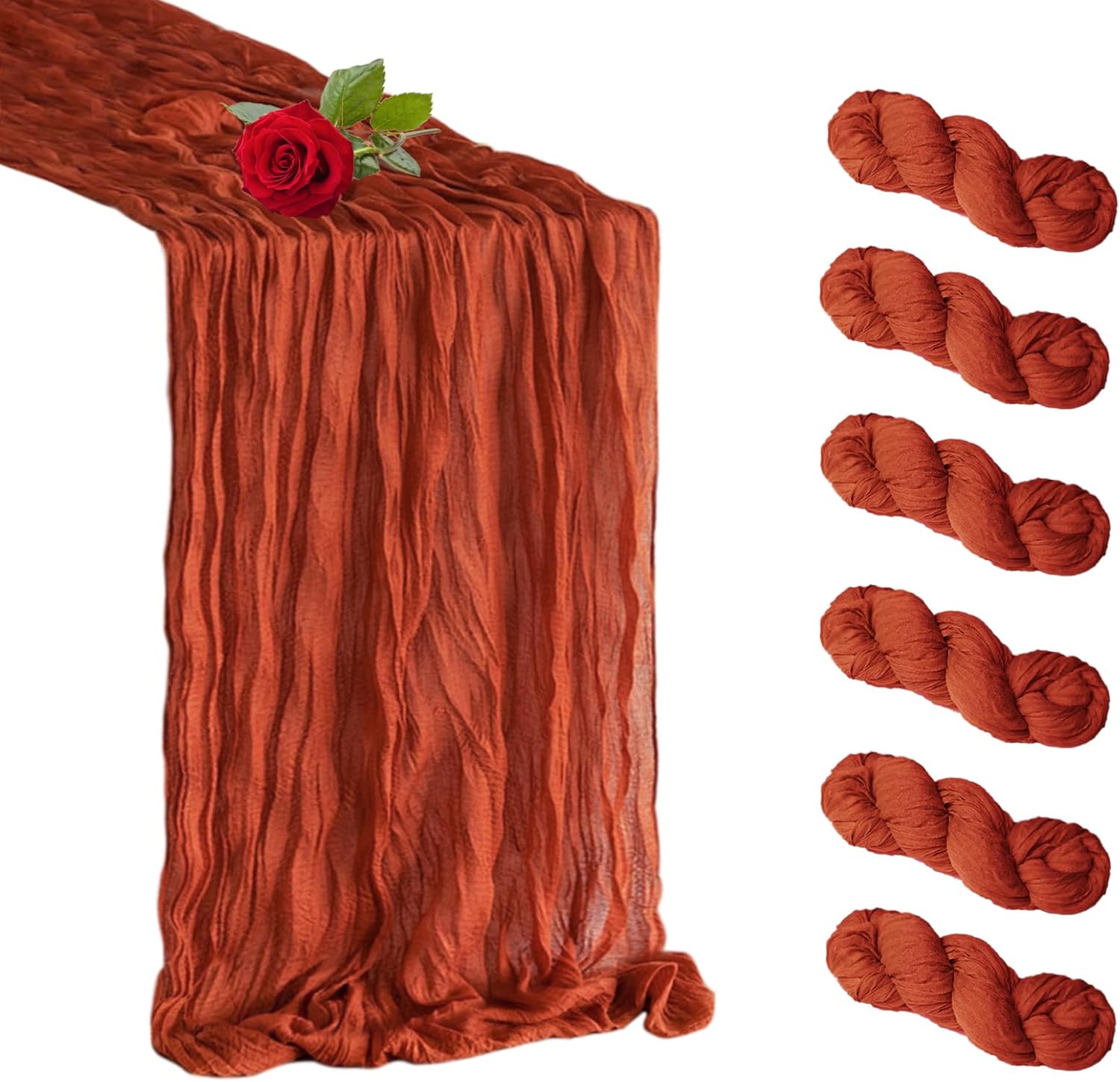 Skiennix Terracotta Cheesecloth Table Runner - 10 FT Long, Semi-Sheer Boho Rustic Design | 35 x 120 Inch