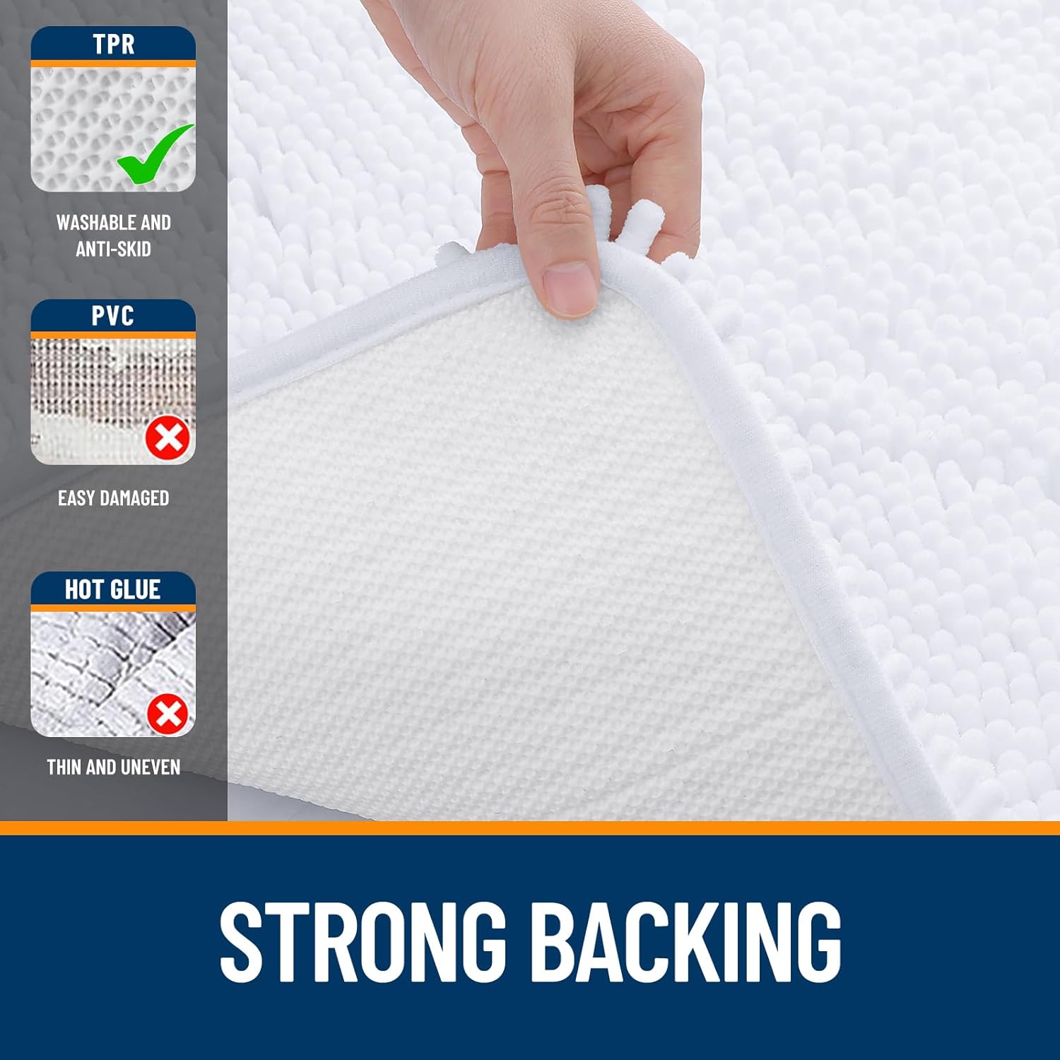 OLANLY Bathroom Rugs - Extra Soft Chenille Bath Mats | Quick Dry, Machine Washable, 59x35, White
