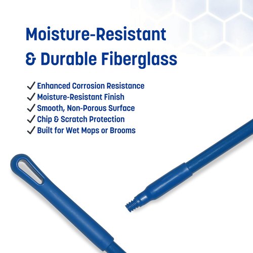 SPARTA 41225EC14 Fiberglass Broom Handle, Mop Handle, Replacement Handle With Acme Threaded Tip For Commercial Cleaning, 48 Inches, Blue