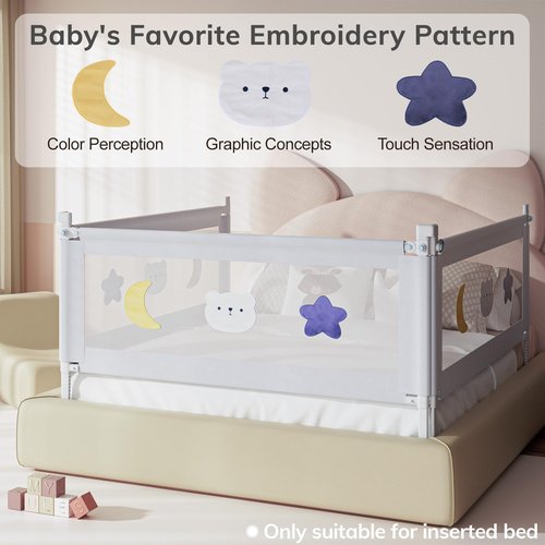 omzer Bed Rail for Toddlers - Baby Bed Guard Rail with Double Child Lock, Safety Bedrail for Children Kids with Pattern, Infants Height Adjustment Guardrail for King Size Bed - 3 Pack, 78.7x78.7x74.8”
