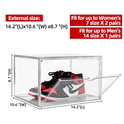 Uni HIMO Clear Shoe Organizer,Stackable Shoe Display Case,Shoe Box Storage Bins with Magnetic Door,Fit Shoe Size Up to US 14 (X-Large-1Pack)