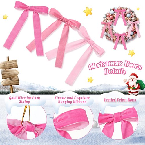 LOYIM 36 Pieces Easter Day Velvet Bow Easter Ribbon Wreath Bow Bulk Spring Crafts Gift Pretied Set for Garland Home Wedding Holy Week Decor(Pink,1'' Wide)