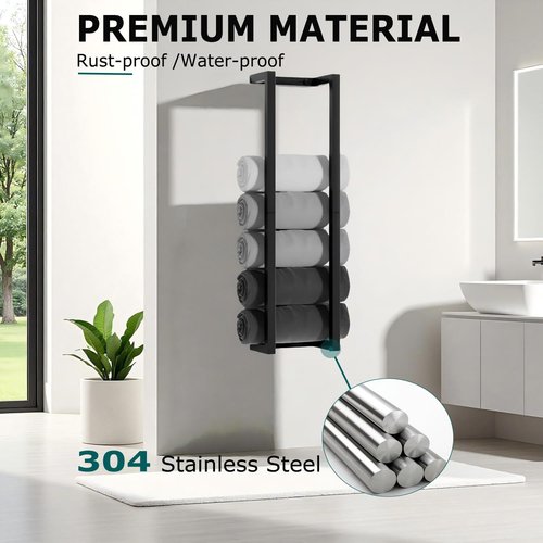 FunViet Modern Towel Racks for Bathroom, Wall Mounted Towel Holder in Stainless Steel, Space-Saving Towel Storage for Rolled Towels, Minimalist Bathroom Organizer for Small Bathrooms, RV & Dorm