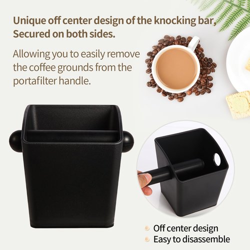 IAOSEN Espresso Knock Box Square High Side Wall Splash Prevention Design Knock Box Shock Absorbing Non Slip Knock Box Espresso With Removable Knock Bar Espresso Accessories for Home/Office