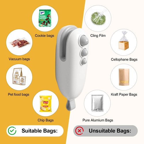 2Pack Mini Bag Sealer with Cutter and Magnet,Bag Sealer Mini,Rechargeable Food Bag Sealer,Portable Handheld 2-in-1 Plastic Bag Heat Sealing Machinefor Snacks, Chips,Food Freshness Storage (White+Blue)