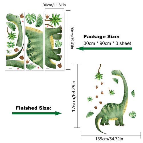 AOLTNRC Dinosaur Wall Decals for Boys Room, Large Dino Footprints Wall Stickers, Peel and Stick Kids Baby Nursery Wall Decor Murals Bedroom Home Decor (Green)