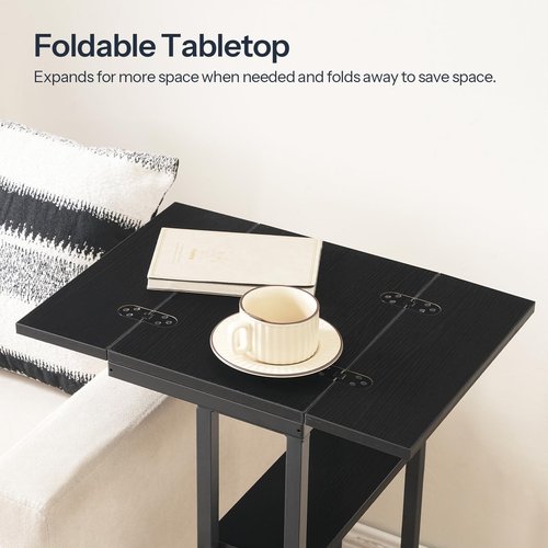 HOOBRO C Shaped End Table, Foldable Side Table for Sofa, Couch Table Slide Under, C Table for Small Spaces, Living Room, Bedroom, Office, Black BB75SF01