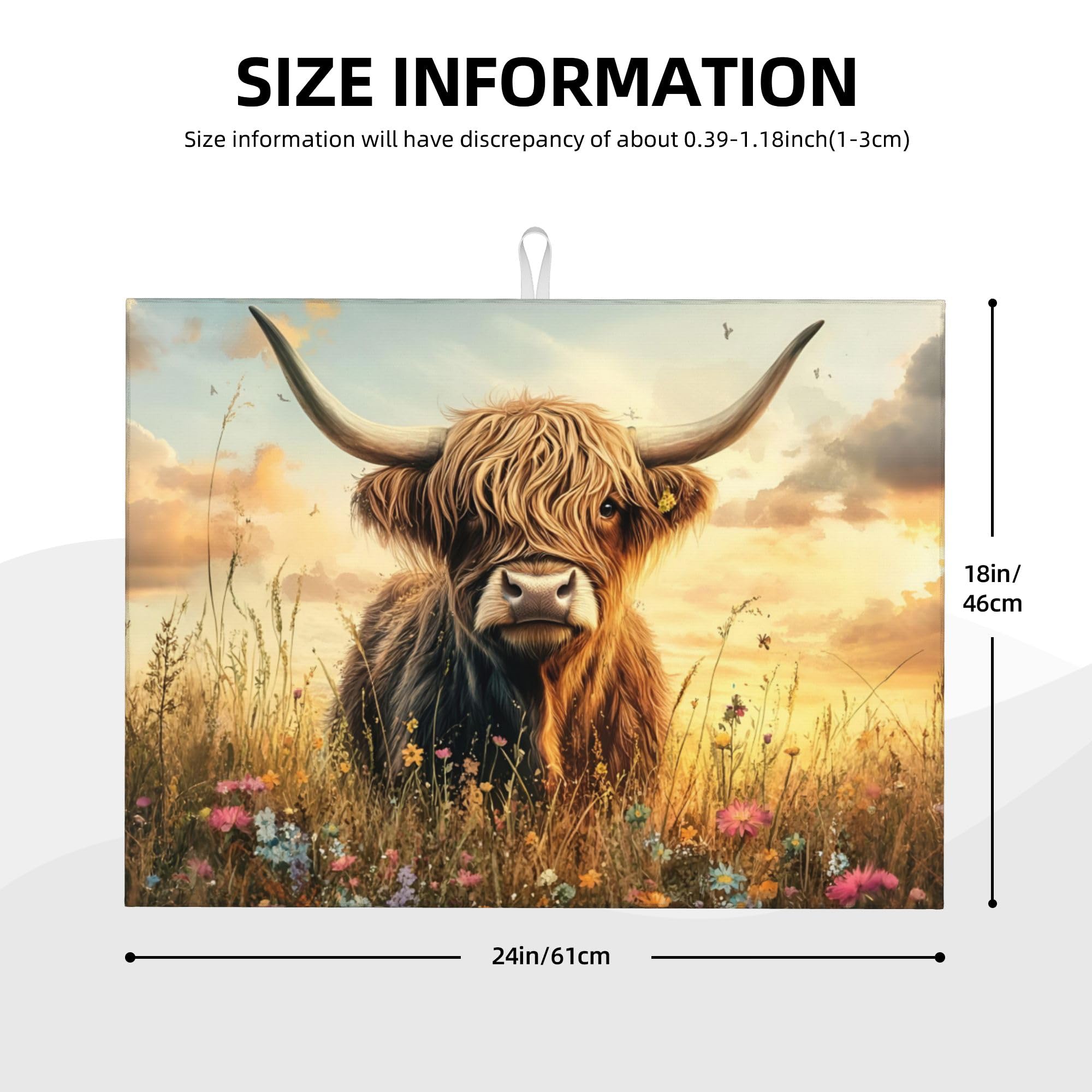 "Cow Microfiber Kitchen Dish Drying Mat, 24 x 18 Inches, Super Absorbent, Hanging Loop"