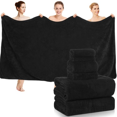 Peryiter Oversized Bath Towels Set of 6 for Adults 40x80 Inches Extra Large Bath Towel Sets Bathroom Sheets Jumbo Shower Towels Quick Dry Absorbent Soft Microfiber for Adults(Black)