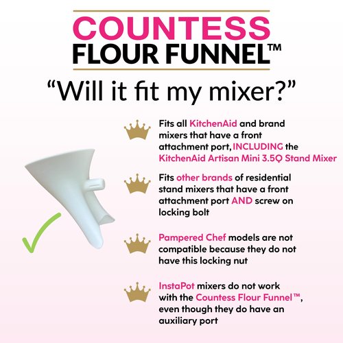 Countess Flour Funnel™ - Stand Mixer Attachment by The Cookie Countess (White)