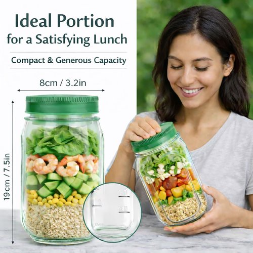 suvast Salad Jar With Side Opening,On-the-Go Lunch Bowl Container for Meal Prep,Portable Food Container for Work,Travel & Daily Use (1P)
